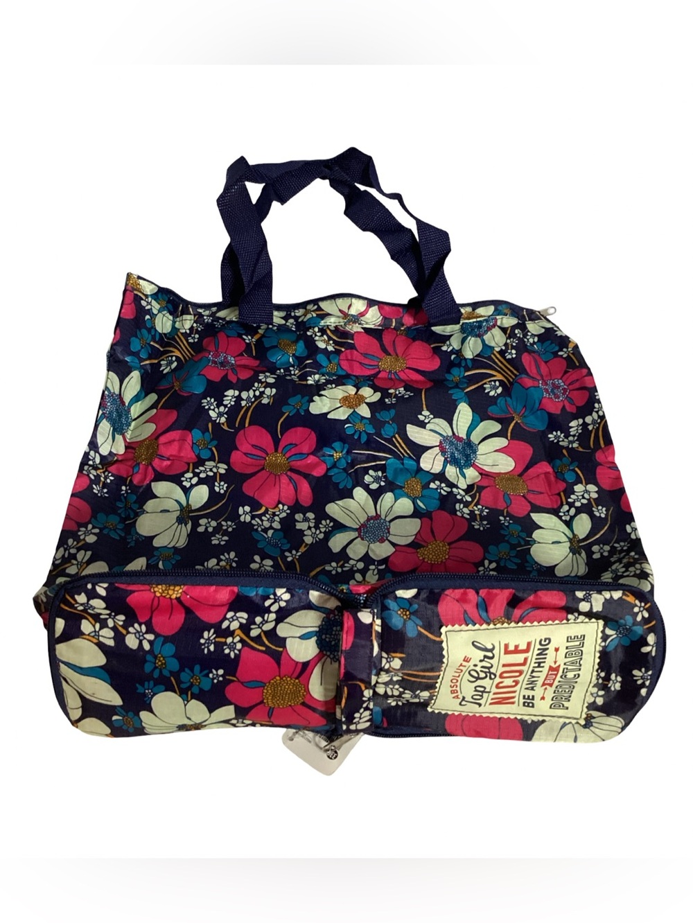 History & Heraldry Fab Girl Foldable Packable Blue Floral Nylon Tote Bag